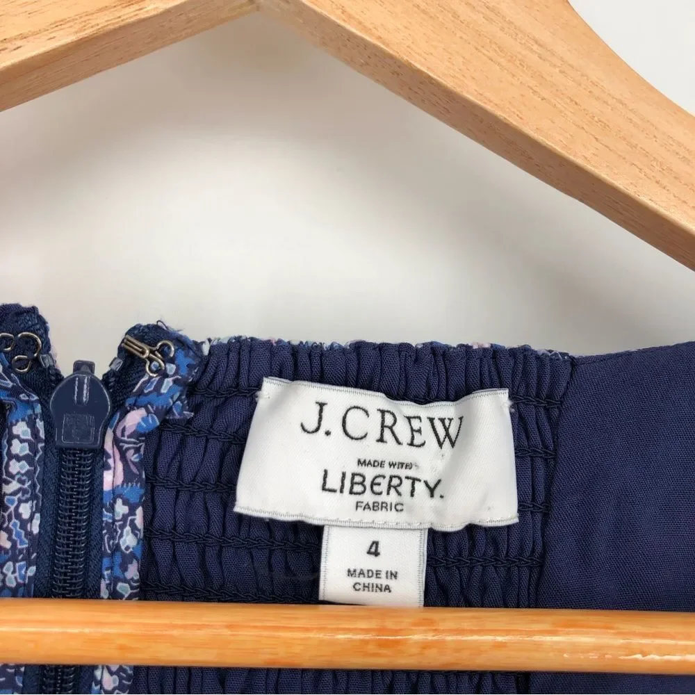 J. Crew Liberty Fabric Sweetheart Long Sleeve Mini Dress Blue Size‎ 4